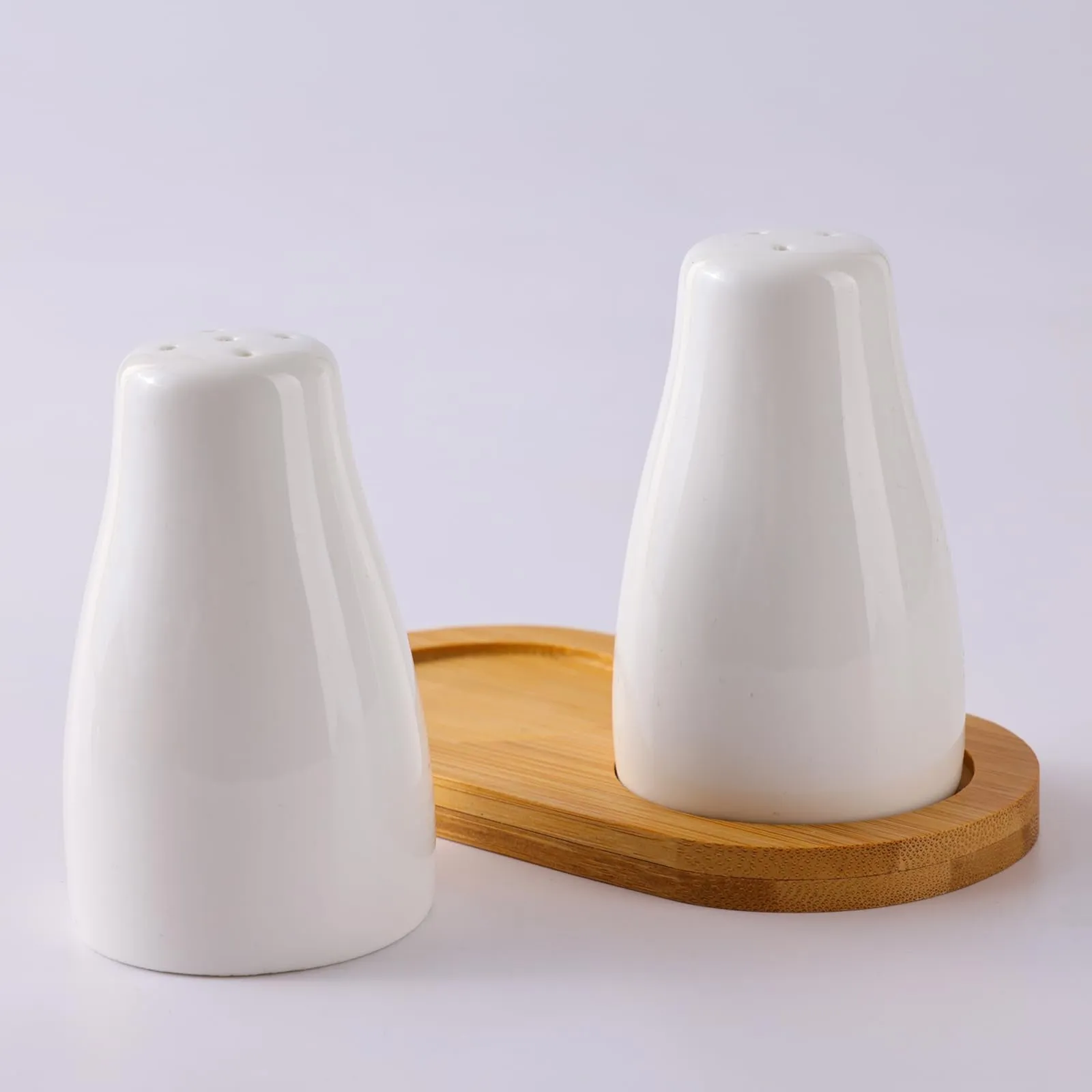 The Better Home Ceramic Salt and Pepper Shakers Set (Pack of 1) with Wooden Tray | Dining Table Decorative Items | Salt Pepper Set for Dining Table | Salt and Pepper Shaker | White