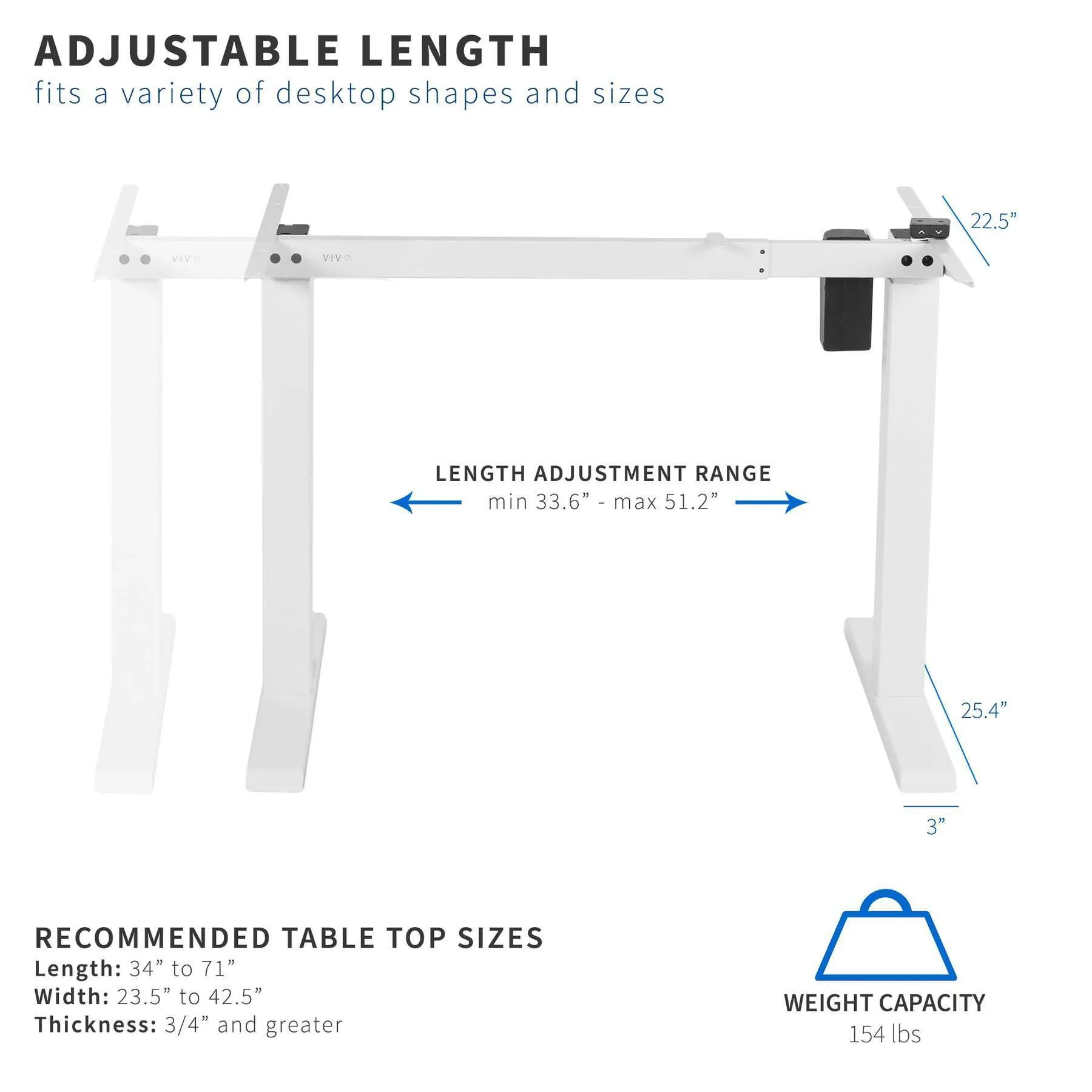 VIVO 34” to 71” Compact Electric Single Motor Desk Frame, DESK-E151PW,DESK-E151PB