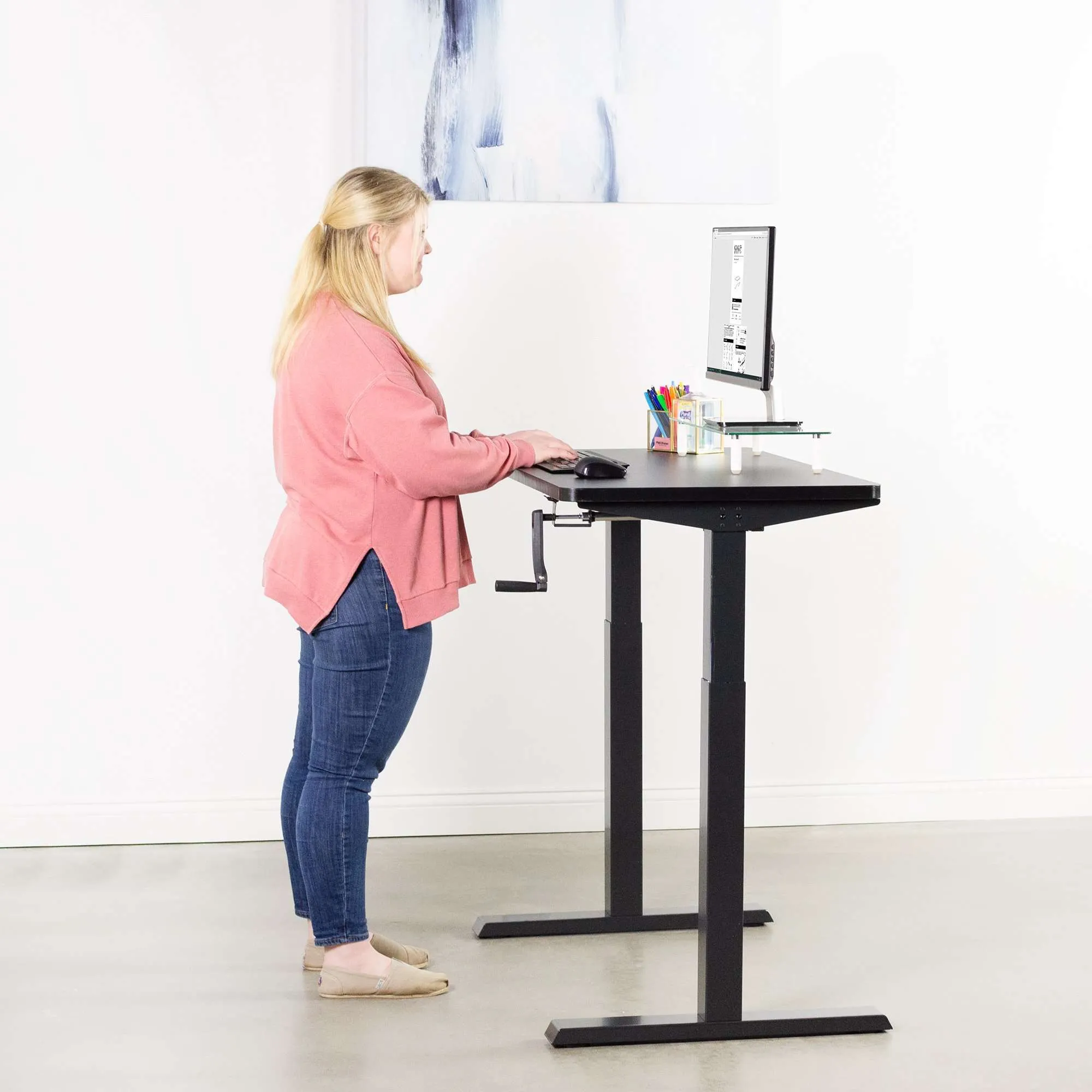 VIVO Compact Crank Height-Adjustable Desk Frame, DESK-M051MB/M051MW