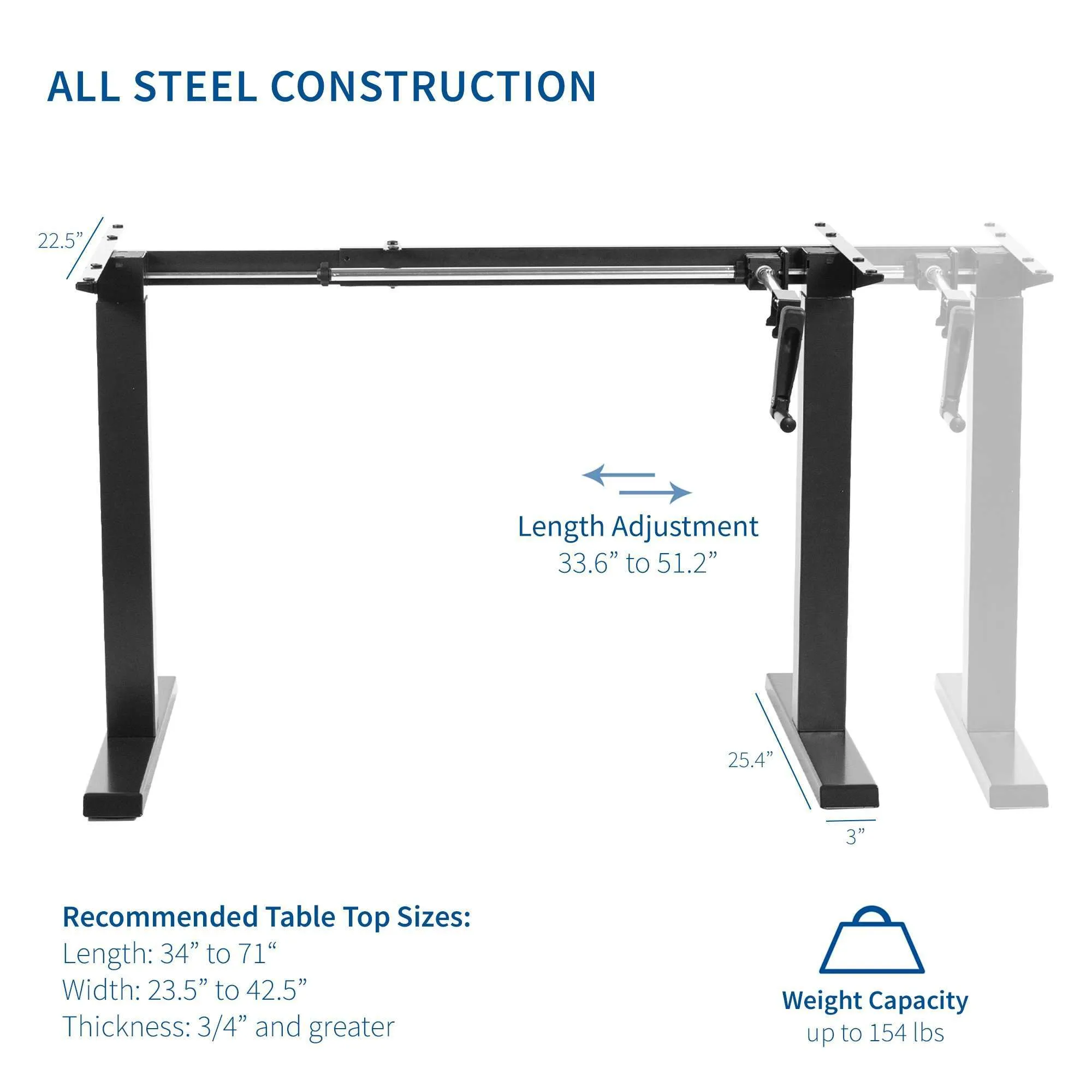 VIVO Compact Crank Height-Adjustable Desk Frame, DESK-M051MB/M051MW