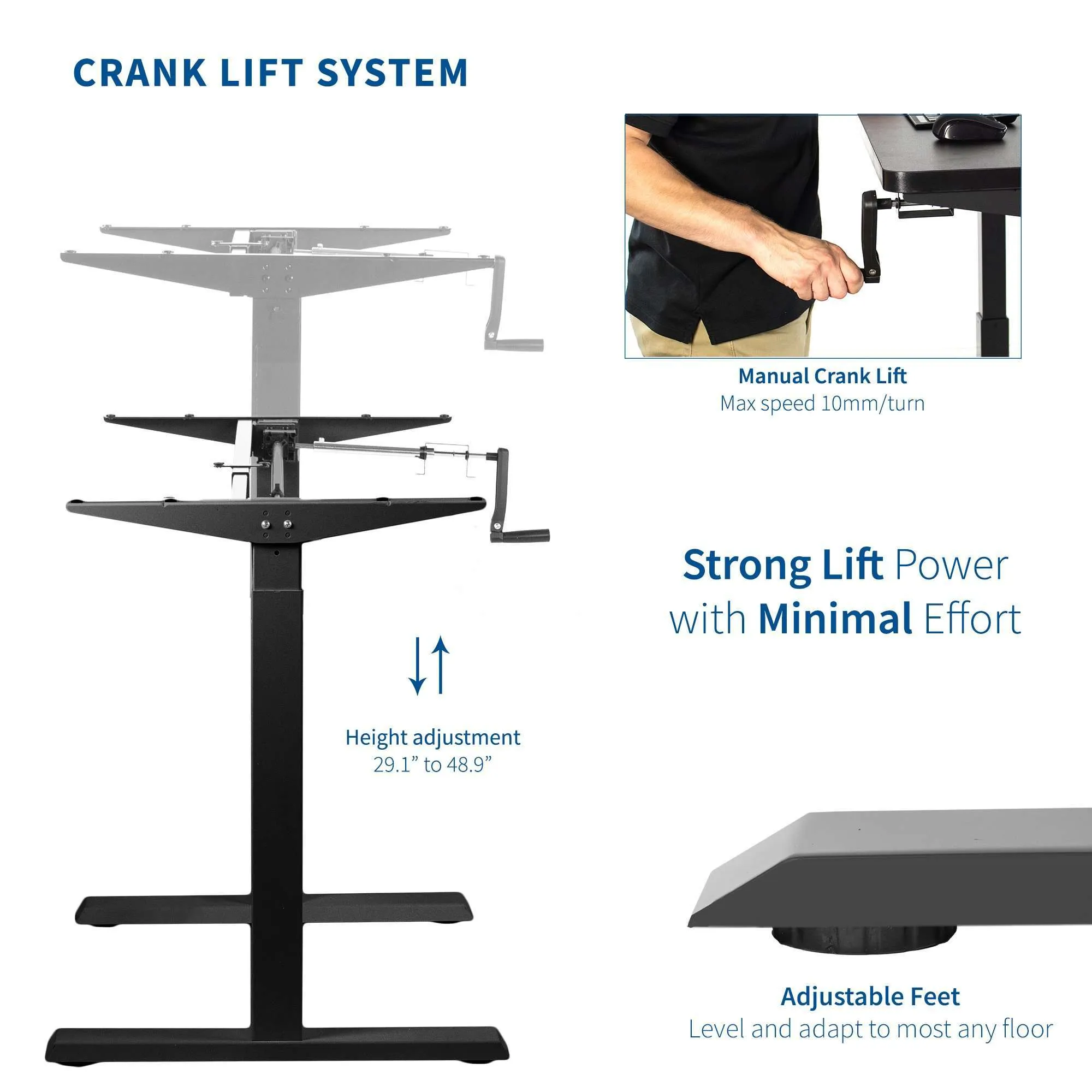 VIVO Compact Crank Height-Adjustable Desk Frame, DESK-M051MB/M051MW