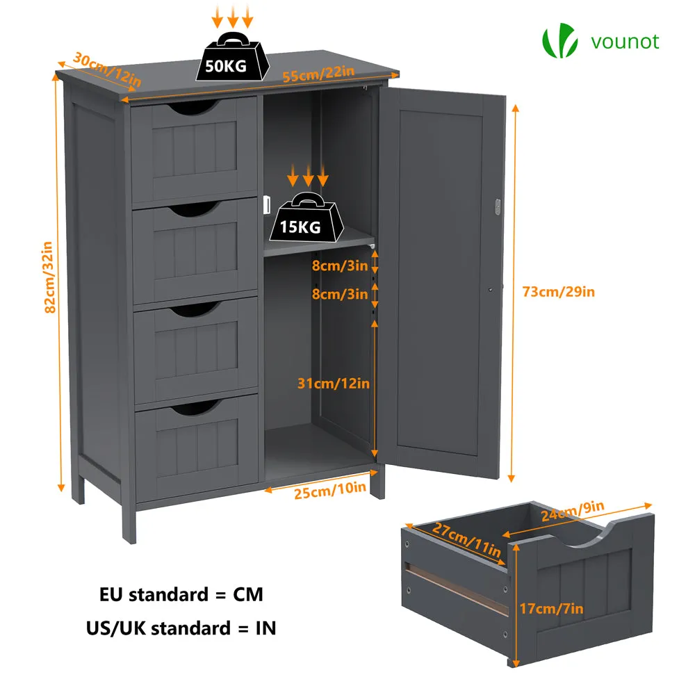 VOUNOT Bathroom Storage Cabinet Floor Freestanding Cupboard 55x30x82cm Grey